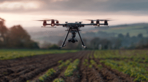 Drone over farmland