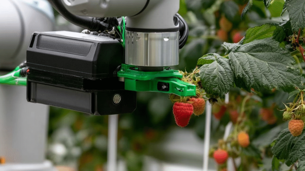 Raspberry-harvesting robot